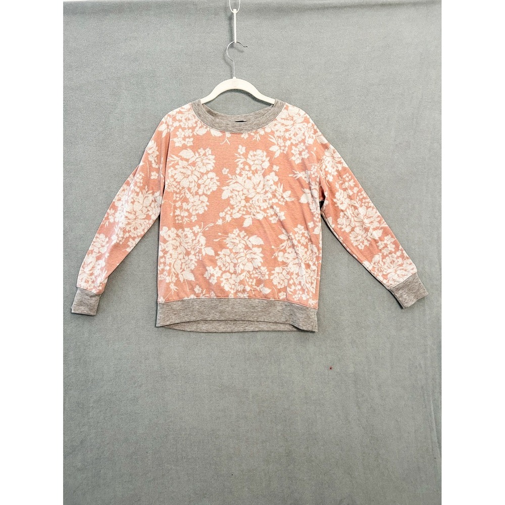 Splendid Womens Floral Print Crewneck Sweatshirt Pink Gray Small 1365692